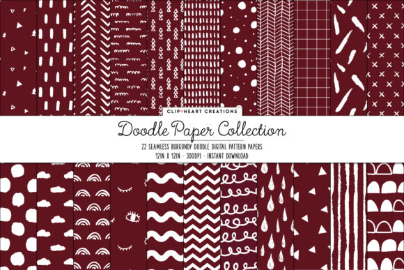 Burgundy Doodle Seamless Digital Papers: Elegant Designs for Creative Projects