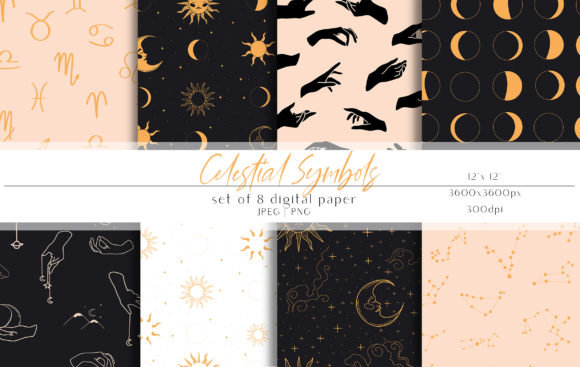 Celestial Symbols Digital Paper: A Cosmic Canvas for Creative Projects