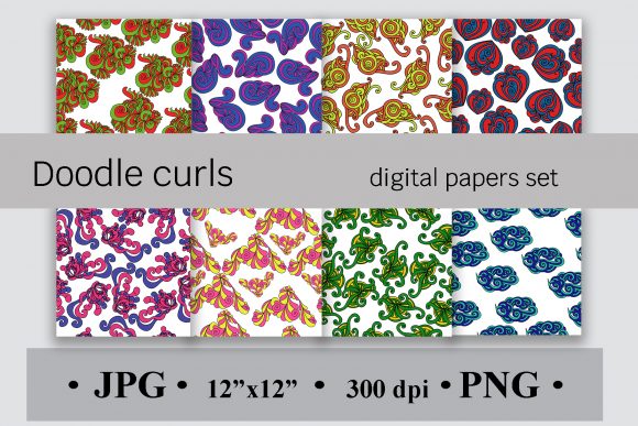 Doodle Curls Digital Papers Set
