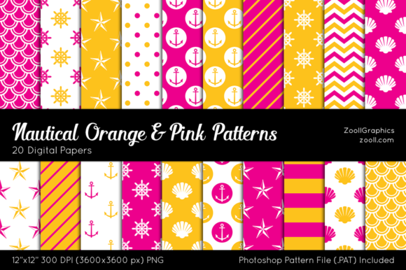 Nautical Orange Pink Digital Papers